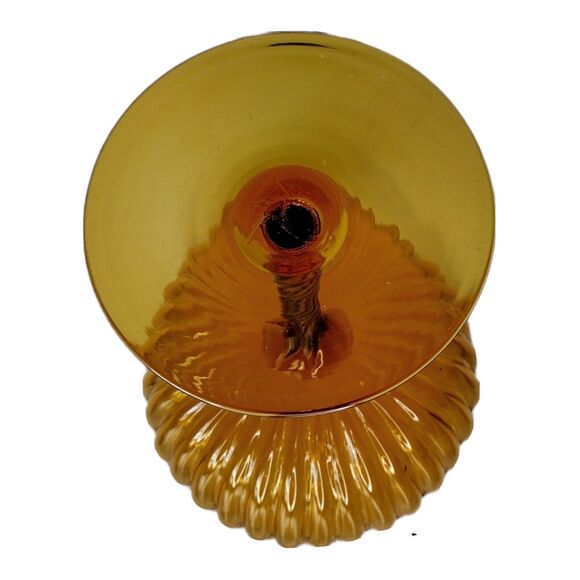 Vintage MCM Empoli Hand Blown Amber Glass Spiral Stem Ribbed Pedestal Candy Dish - Picture 7 of 7